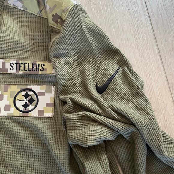 Nike Mens Pittsburgh Steelers Olive Salute To Service Henley Long Sleeve Sz L - Picture 5 of 10